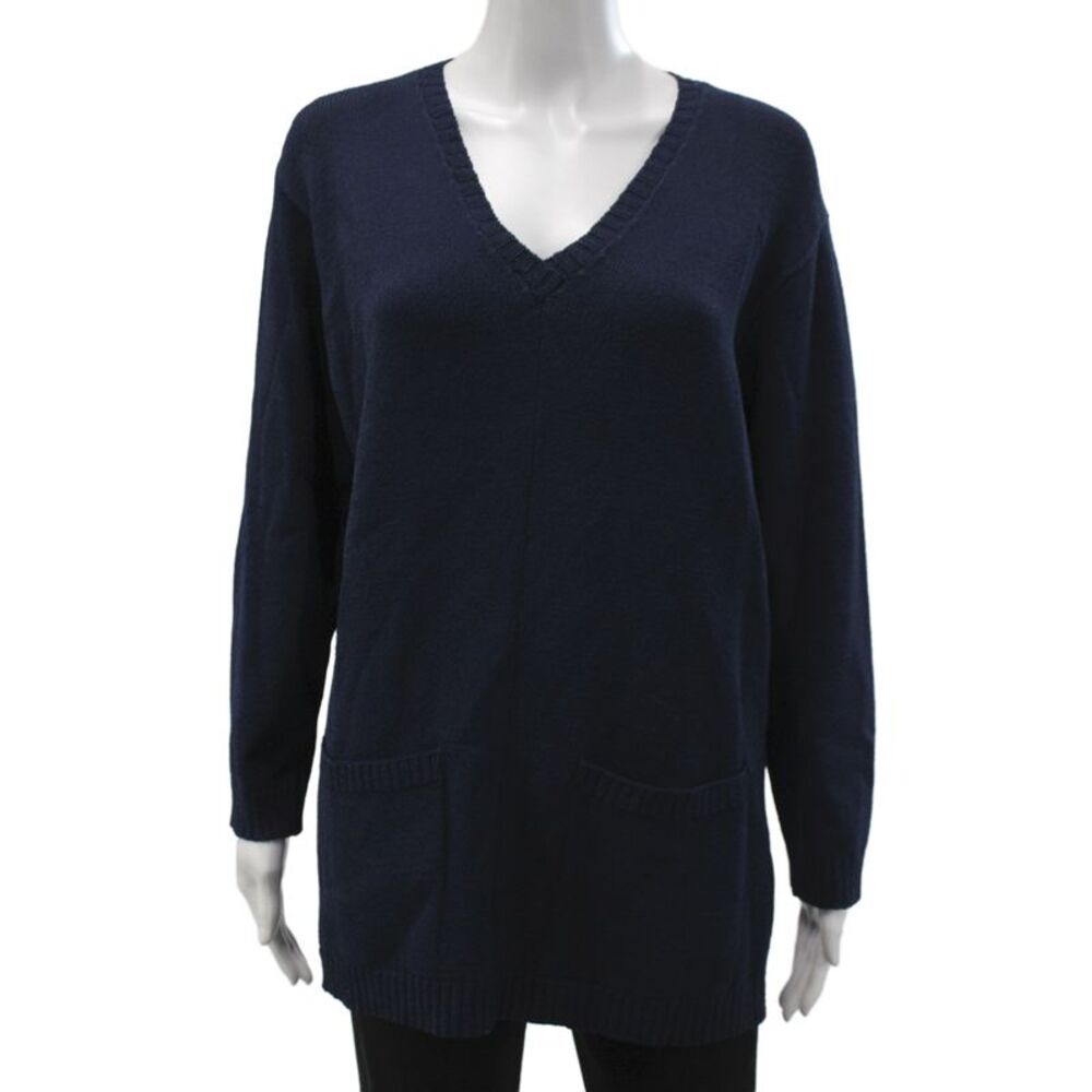 Ball Of Cotton Women Pullover Blue Cotton V Neck Long Sleeve Casual Size M